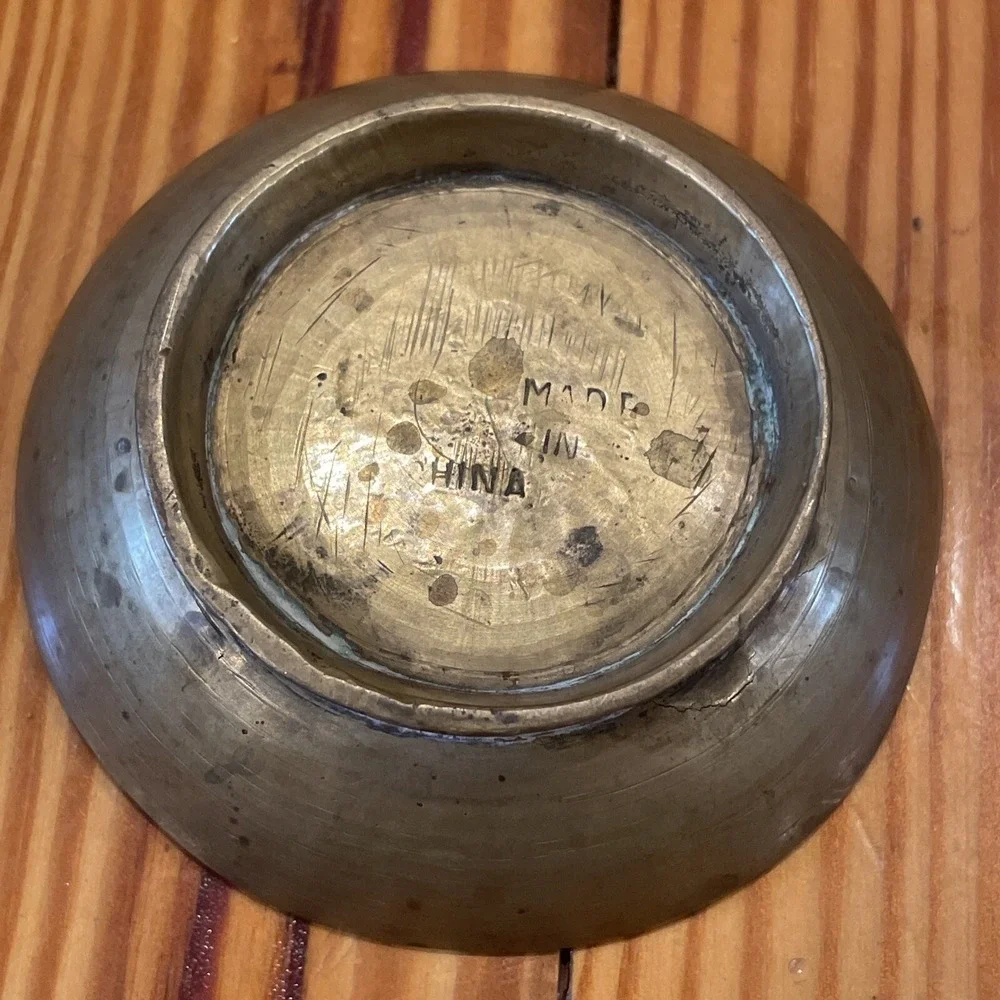 Vintage Chinese Brass Finger Bowl Etched Vegetables Cooking 3.25
